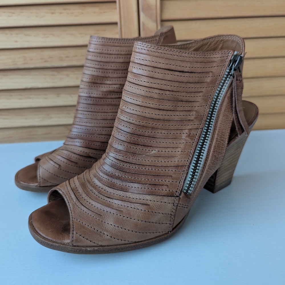 Paul Green Tan Peep-Toe Heeled Boots